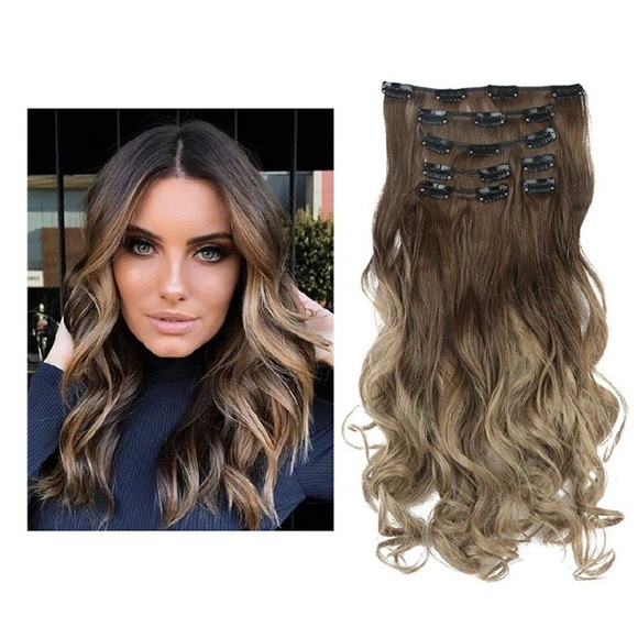 - - Brown Ombre Blonde Full Head Clip in Extensions